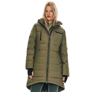 Orolay Slant Pocket Zip Up Puffer Down Coat Army Green Hooded Winter Parka NWT